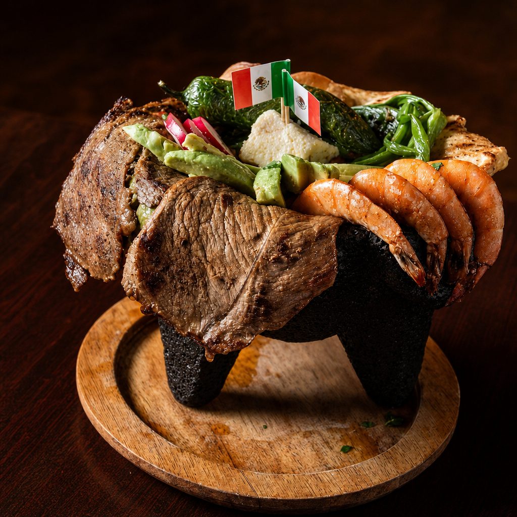 Molcajetes Macho with Green Salsa.