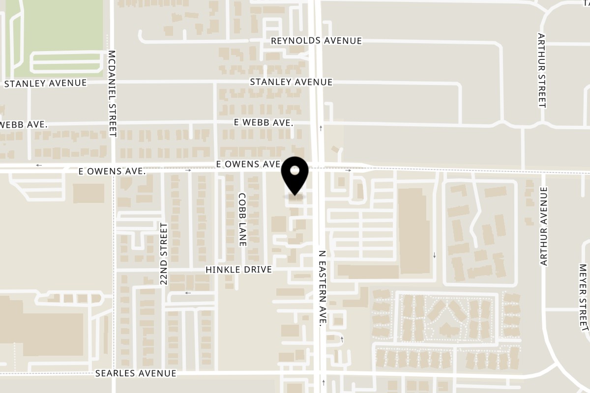 Map showing the location of Los Molcajetes on 1553 N Eastern Ave in Las Vegas